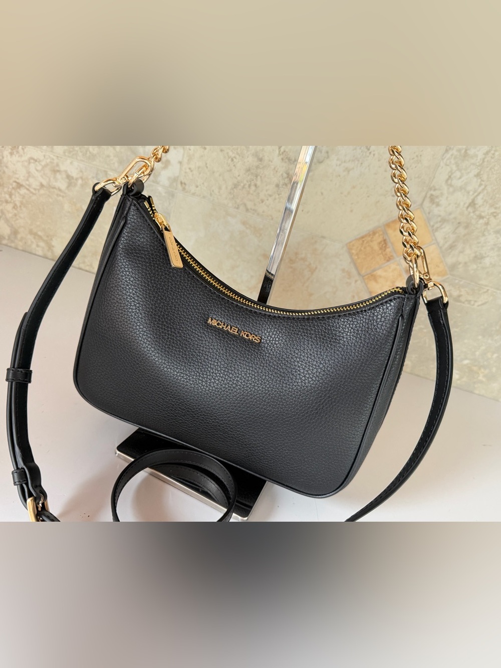 Michael Kors Jet Set Travel LG Pouchette Shoulder Chain Crossbody Bag Black - Picture 15 of 15